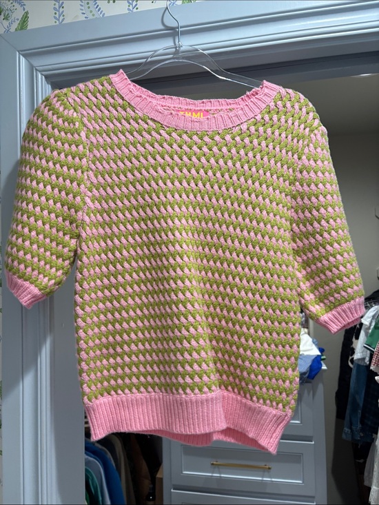 THML Sweaters - THML Pink and Green Short-Sleeve Knit Sweater